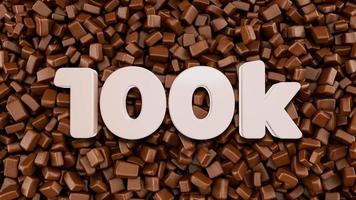 100k texte 3d sur fond de morceaux de chocolat illustration 3d photo