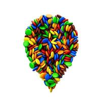 symbole de broche d'emplacement fait avec des bonbons au chocolat au lait illustration 3d photo