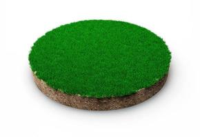 cercle d'herbe isolé 3d illustration sol rond coupe transversale avec terre terre et herbe verte photo