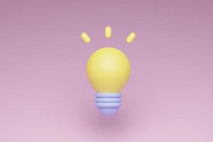 Ampoule de lampe de rendu 3d, eureka, nouveau concept d'idée dans des couleurs pastel douces photo