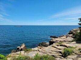 rivage rocheux sur la côte dans le maine avec des plantes vertes photo