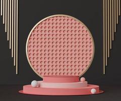 formes géométriques minimalistes abstraites 3d. présentoir de podium de luxe sur le thème de la couleur corail rose noir. scène de défilé de mode, piédestal, vitrine pour l'affichage. photo