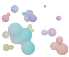 Rendu 3D d'éclaboussures de lait isolées sur fond bleu. gouttes de fluides, bulles de savon, blobs qui flottent dans l'air. photo