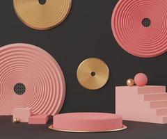 formes géométriques minimalistes abstraites 3d. présentoir de podium de luxe sur le thème de la couleur corail rose noir. scène de défilé de mode, piédestal, vitrine pour l'affichage. photo