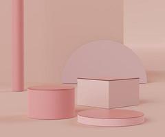 formes géométriques minimalistes abstraites 3d. présentoir de podium de luxe en corail rose pour votre conception. scène de défilé de mode, piédestal, vitrine avec thème coloré. photo