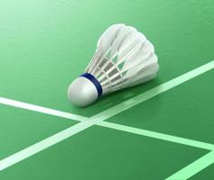 balle de badminton intérieure sur un terrain de badminton vert photo