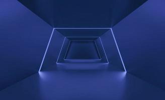 Rendu 3d de l'arrière-plan abstrait néon rougeoyant bleu, science-fiction, concept technologique, affichage du produit, salle d'exposition, illustration, fond d'écran photo