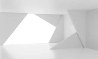 intérieur 3d blanc abstrait avec motif de relief polygonal chaotique sur le mur. rendu 3D photo
