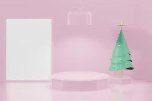 Illustration de rendu 3d du podium pour le placement de produit dans un design minimal sur le thème de noël. vitrine du podium photo