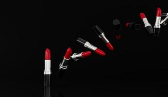rouges à lèvres volant sur fond noir de nuances de rouge à lèvres infinies et illimitées fond illustration 3d photo