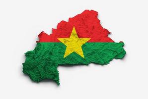 carte du burkina faso drapeau du burkina faso relief ombré carte de hauteur de couleur sur fond blanc illustration 3d photo