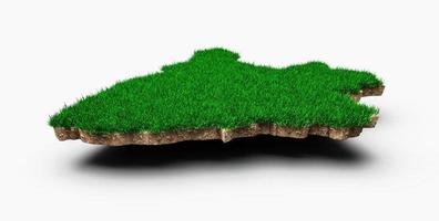 carte du burundi coupe transversale de la géologie des sols avec de l'herbe verte et de la texture du sol rocheux illustration 3d photo