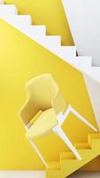 chaises de couleur jaune, canapé, fauteuil sur fond vide. entouré par le concept de forme géométrique de l'art d'installation minimalisme. maquette de rendu 3d photo