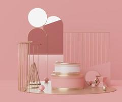 Arrière-plan abstrait 3d de l'affichage du podium vide pour les produits et la présentation cosmétique et la maquette. piédestal ou vitrine de couleur corail rose avec des formes géométriques minimales. scène colorée. photo