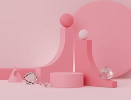 Formes géométriques 3D. podium vierge de couleur rose corail. scène de défilé de mode, piédestal, vitrine avec thème coloré. scène minimale pour l'affichage du produit. photo