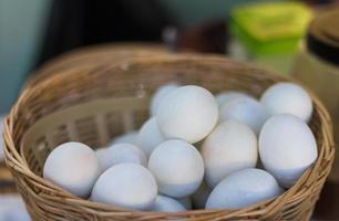 œufs en coquille blanche dans un panier. photo