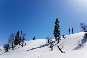 scène de montagne enneigée à gulmarg, au cachemire. photo