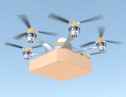 Drone aérien transportant une seule boîte à pizza avec espace copie photo