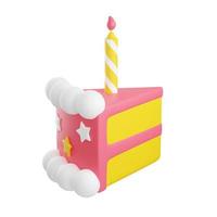 morceau de gâteau d'anniversaire avec glaçage et bougie illustration de rendu 3d. photo