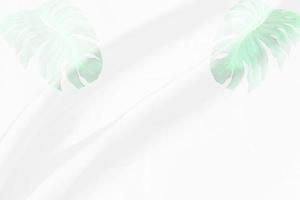 superposition de motifs de feuilles de monstera vert avec texture de tissu blanc arrière-plan flou doux photo