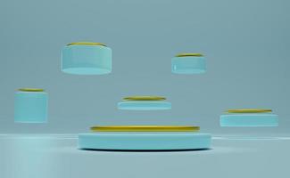 podium vide avec des formes géométriques dans une composition pastel bleu ciel pour un affichage sur scène moderne et une maquette minimaliste, arrière-plan abstrait de vitrine, illustration 3d de concept ou rendu 3d photo