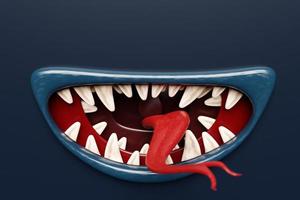 3d illustration fantasy bouche à pleines dents dans des couleurs vives. bouche de monstre ou de bête hurlant. visage de dessin animé en colère photo
