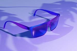Illustration 3d de lunettes de soleil bleues réalistes avec des ombres sur un fond monocrome photo