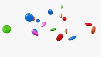 bonbons enrobés de chocolat coloré isolés sur fond blanc fond festif avec des boules brillantes colorées. parfait pour les cartes, brochures, couvertures, dépliants, bannières, affiches illustration 3d