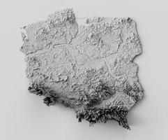 Pologne. carte en relief ombré avec illustration 3d des principales zones urbaines photo