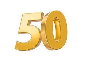 50 de réduction en solde. or pour cent isolé sur fond blanc célébration du 50e anniversaire nombres d'or 3d illustration 3d photo