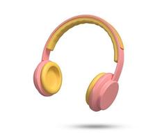 casque écouteur icône 3d. casque audio aux accents roses. Casque sans fil 3d dans un style minimaliste. écouter de la musique gadget. instruments de musique audio. illustration rendue 3d. photo
