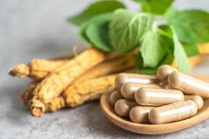 ginseng, herbe végétale séchée. aliments sains aliments d'exportation célèbres dans le pays de la corée. photo