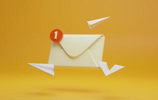 icône d'enveloppe avec icône de message non lu avec avion en papier sur fond jaune photo
