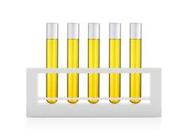 Liquides jaunes dans des tubes à essai isolés sur fond blanc photo