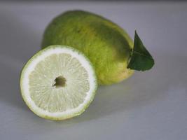 citron sur l'arbre flou du fond de la nature, plante goût aigre fruit citron vert légume photo