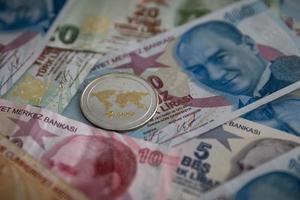 divers billets de banque en lires turques et pièces d'ondulation photo