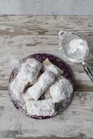 beignet français de la nouvelle orléans avec vue de dessus de sucre en poudre photo