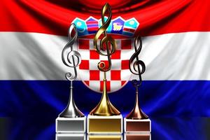 prix de la clé de sol pour avoir remporté le prix de la musique sur fond de drapeau national de la croatie, illustration 3d. photo