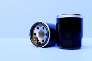 voiture de filtre à carburant noir sur fond bleu. Illustration 3D. pièces de réparation de voiture photo