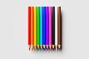 crayons de couleur pour mettre en évidence et colorier sur un fond blanc isolé. illustration 3d. papeterie photo