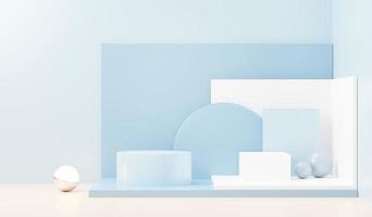 Plate-forme de podium d'affichage abstrait de rendu 3d pour la présentation et la publicité des produits. toile de fond de scène minimale avec un design épuré. socle vacant pour maquette. scène vide avec une couleur pastel pour cosmétique. photo