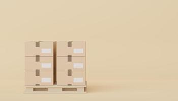 Rendu 3d de colis de boîtes en carton marron pour la maquette et la conception créative. concept de magasinage en ligne. concept de livraison en ligne avec fond pastel. photo