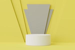 Rendu 3d d'une scène minimale d'un podium blanc vierge avec la couleur jaune éclairante du thème de l'année 2021. photo