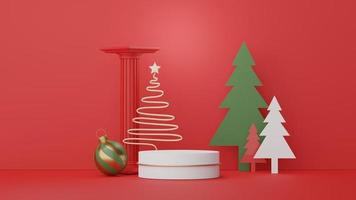 Podium d'affichage 3d pour la présentation des produits et cosmétiques avec concept joyeux noël et bonne année. géométrique moderne. plate-forme pour la maquette et la présentation de la marque. design épuré minimal. photo