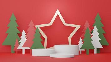 Podium d'affichage 3d pour la présentation des produits et cosmétiques avec concept joyeux noël et bonne année. géométrique moderne. plate-forme pour la maquette et la présentation de la marque. design épuré minimal. photo