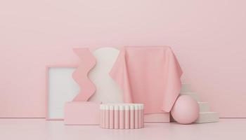 Rendu 3d d'un podium d'affichage minimal avec un design en tissu métallique pour la maquette et la présentation du produit. scène de piédestal avec scène de couleur pastel. design tendance pour maquette et bannière web. photo