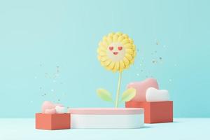 rendu 3d scène douce minimale avec podium d'affichage pour la maquette et la présentation de la marque de produit. socle rose pour le thème de la saint valentin. joli fond de coeur mignon. style de conception de la journée d'amour. photo