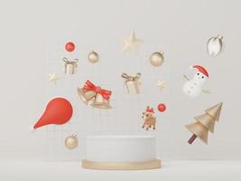 Podium d'affichage 3d pour la présentation des produits et cosmétiques avec concept joyeux noël et bonne année. géométrique moderne. plate-forme pour la maquette et la présentation de la marque. design épuré minimal. photo