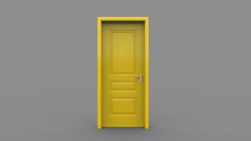 illustration de porte jaune créative de porte ouverte et fermée, porte d'entrée réaliste isolée sur fond 3d photo