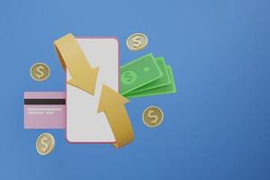 Remboursement en espèces de l'icône de paiement des achats en ligne illustration de rendu 3d photo